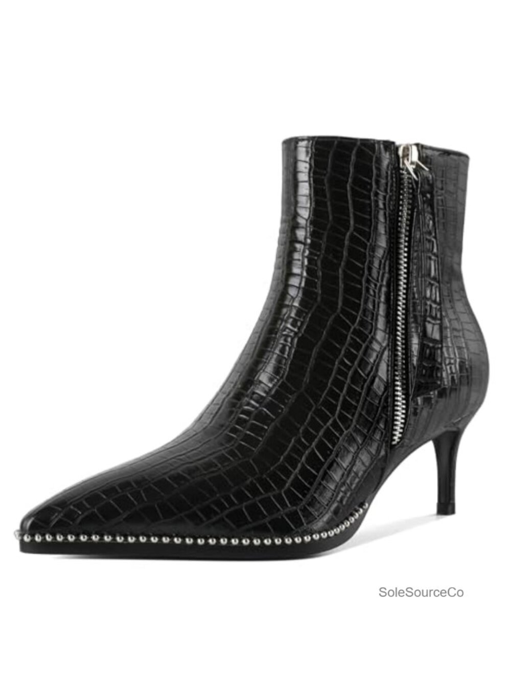 Women's Kitten Heel Ankle Booties Pointed Toe Beaded Side Zip Short Boots